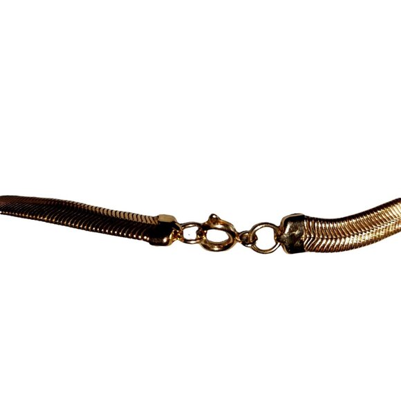 1980s Majesty Collection Gold Tone Snake Chain Necklace and Single Clear Crystal - Picture 4 of 5